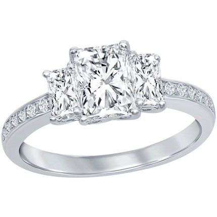 Classic Women's Three-Stone Square White CZ Ring - W-1958 ,