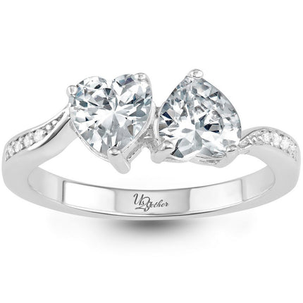 Classic Women's Us2gether Two-Stone Heart CZ Ring - W-1664 ,