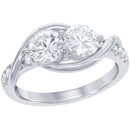Classic Women's Us2gether Two-Stone White CZ Ring - W-1670 ,