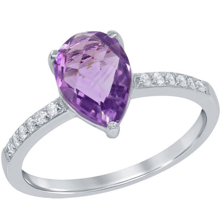 Classic Women's White Topaz and Amethyst Gem Ring - W-1354 ,