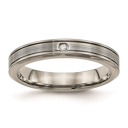 Titanium Polished Grooved Comfort Back CZ Ring | TB470 ,