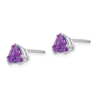 14k White Gold 6mm Trillion Amethyst Earrings ,
