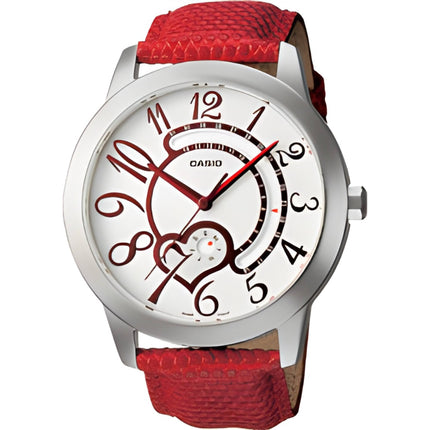 Casio Women's Watch - Day-Date Quartz White Dial Red Leather Strap | LTF112L-4A ,