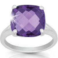 Classic Women's Silver Four Prong Amethyst Ring - W-9932 ,