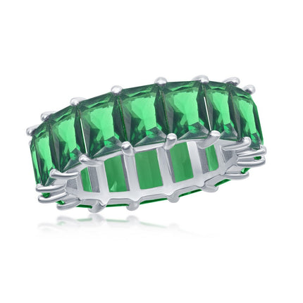 Sterling Silver 6mm Emerald CZ Eternity Band Ring - W-2328 ,