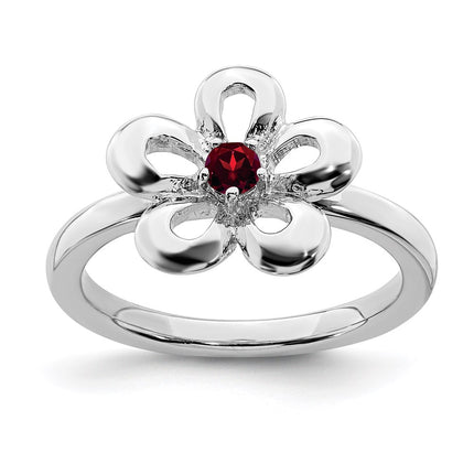 Sterling Silver Stackable Expressions Polished Garnet Flower Ring | QSK120 ,