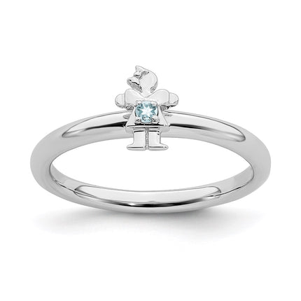Sterling Silver Stackable Expressions Rhodium Aquamarine Girl Ring | QSK1925 ,