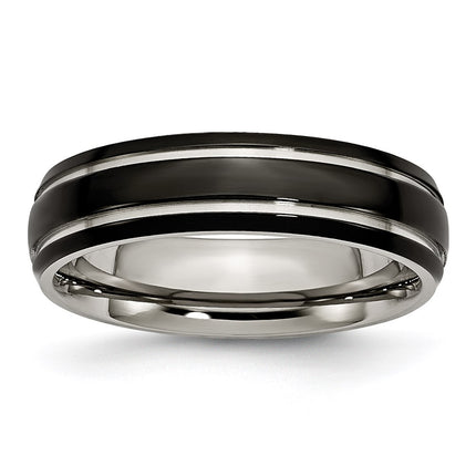 Titanium Grooved 6mm Black IP-plated Polished Band | TB317 ,