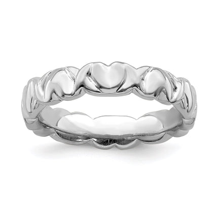 Sterling Silver Stackable Expressions Rhodium Hearts Ring | QSK283 ,
