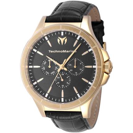 Technomarine Men's Watch - MoonSun Quartz Black Dial Leather Strap Date | TM-822029 ,