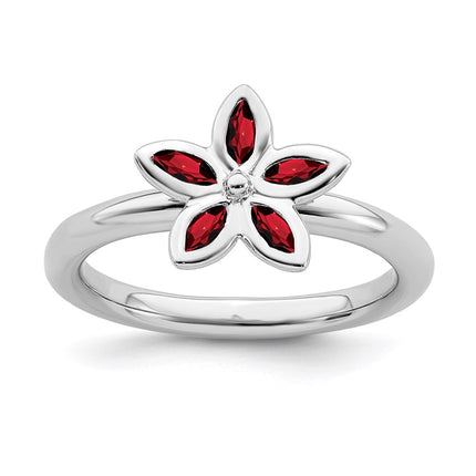 Sterling Silver Stackable Expressions Garnet Flower Ring | QSK487 ,