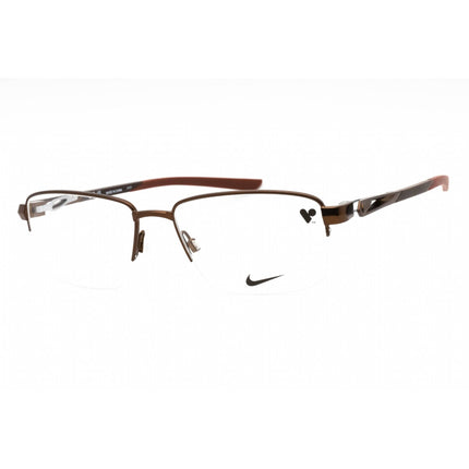 Nike Men's Eyeglasses - Satin Walnut Metal Rectangular Half Rim Frame | NIKE 8141 212 ,