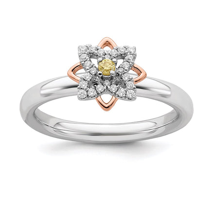 SS Stackable Expressions Rose-Plated Flower Citrine & Dia. Ring | QSK2172 ,
