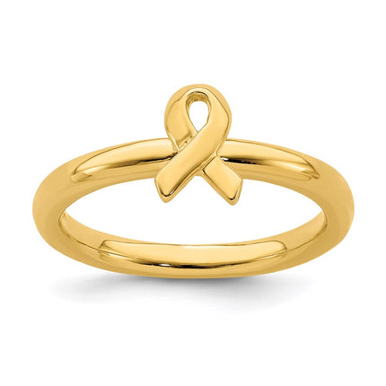Sterling Silver Stackable Expressions Gold-plated Awareness Ribbon Ring | QSK870 ,