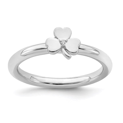 Sterling Silver Stackable Expressions Rhodium Diamond Clover Ring | QSK1971 ,