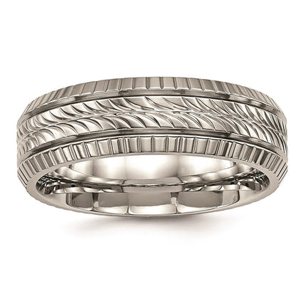 Titanium Polished Grooved and Textured Ring | TB461 ,