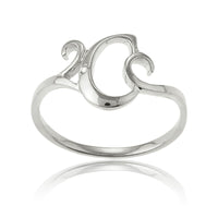 Sterling Silver Single CZ "C" Ring - W-9476 ,