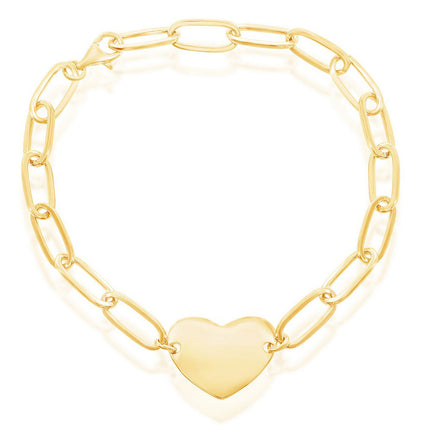 Classic Women's Bracelet - Gold Plated Sterling Polished Heart Paperclip | S-5127-GP ,