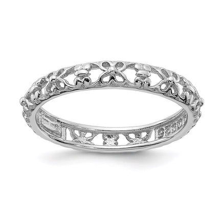 Sterling Silver Stackable Expressions Rhodium-plated Flower/Butterfly Ring | QSK2052 ,