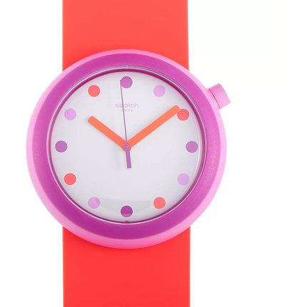 Swatch Women's Watch - Popalicious Quartz White Dial Orange Silicone Strap | PNP100 ,