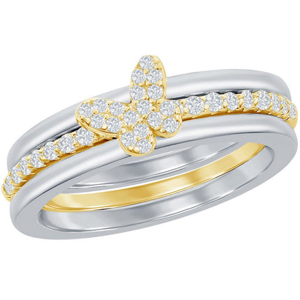 Classic Women's Two Tone Pave CZ Butterfly Ring - W-2856 ,