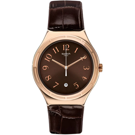 Swatch Men's Watch - Irony Harmonieuse Quartz Dark Brown Dial Leather Strap | YWG406 ,
