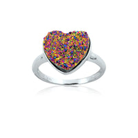 Sterling Silver Multi Colored Heart Druzy Ring - W-9751 ,
