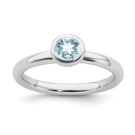 Sterling Silver Stackable Expressions Low 5mm Round Aquamarine Ring | QSK510 ,