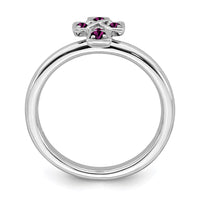 Sterling Silver Stackable Expressions Rhodium Rhodolite Garnet Cross Ring | QSK1635 ,