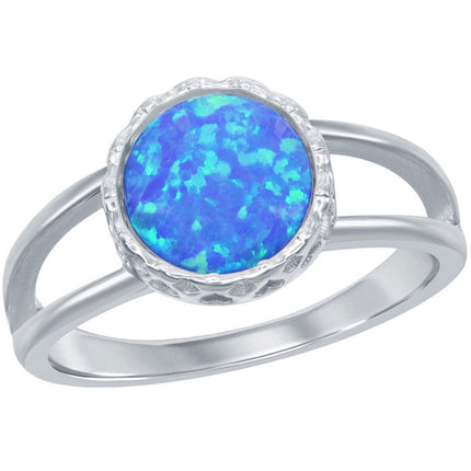 Women's Ring - Sterling Silver Round Blue Opal Open Band, Size 9 | W-2526-9 ,
