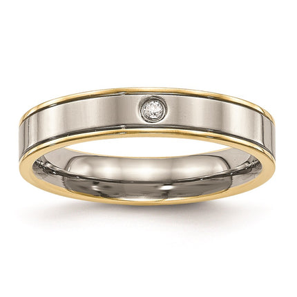 Titanium Polished Yellow IP Grooved Comfort Back CZ Ring | TB472 ,