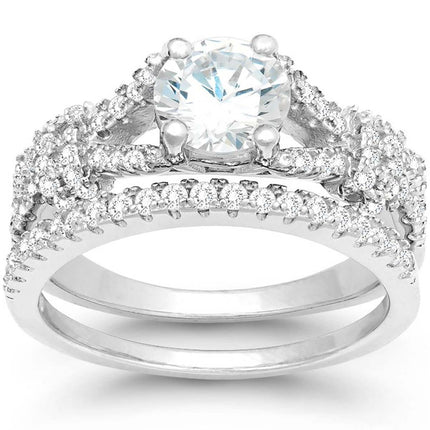 Classic Women's Silver Micro Pave CZ Ring Set - W-9898 ,