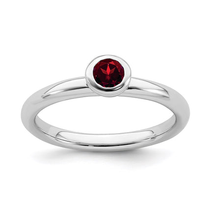 Sterling Silver Stackable Expressions Low 4mm Round Garnet Ring | QSK496 ,