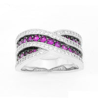 Sterling Silver Ruby and White CZ Micro Pave Ring - W-9910 ,