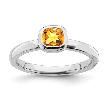 Sterling Silver Stackable Expressions Cushion Cut Citrine Ring | QSK456 ,