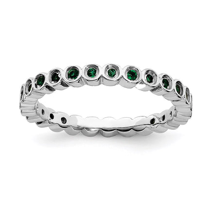 Sterling Silver Stackable Expressions Created Emerald Ring | QSK366 ,