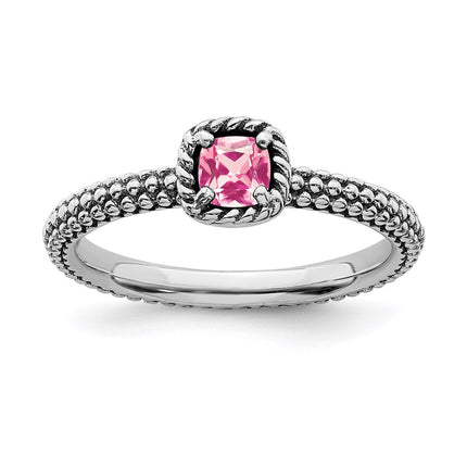 Sterling Silver Stackable Expressions Checker-cut Pink Tourmaline Ring | QSK823 ,