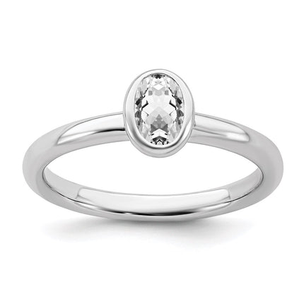 Sterling Silver Stackable Expressions Oval White Topaz Ring | QSK437 ,