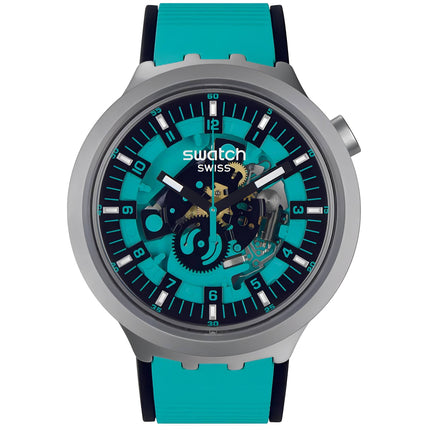 Swatch Unisex Watch - Big Bold Irony Mint Trim Turquoise and Black strap | SB07S111 ,