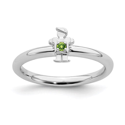 Sterling Silver Stackable Expressions Rhodium Peridot Boy Ring | QSK1918 ,