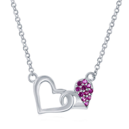 Classic Women's Necklace - Sterling Silver Pink CZ Double Heart | M-6879 ,