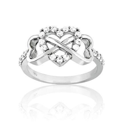 Sterling Silver Center Heart and Heart Infinity Ring - W-9714 ,