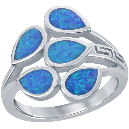 Opalata Women's Blue Inlay Pear-Shaped Opal Ring - W-2314 ,