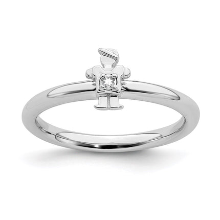 Sterling Silver Stackable Expressions Rhodium White Topaz Boy Ring | QSK1914 ,