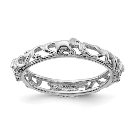 Sterling Silver Stackable Expressions Rhodium-plate Patterned Elephant Ring | QSK2043 ,