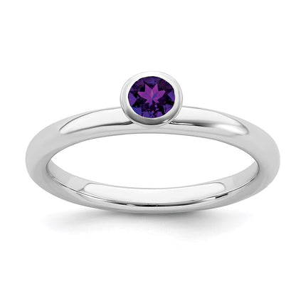 Sterling Silver Stackable Expressions High 4mm Round Amethyst Ring | QSK459 ,