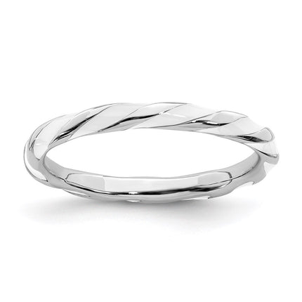 Sterling Silver Stackable Expressions Twisted White Enameled Ring | QSK553 ,