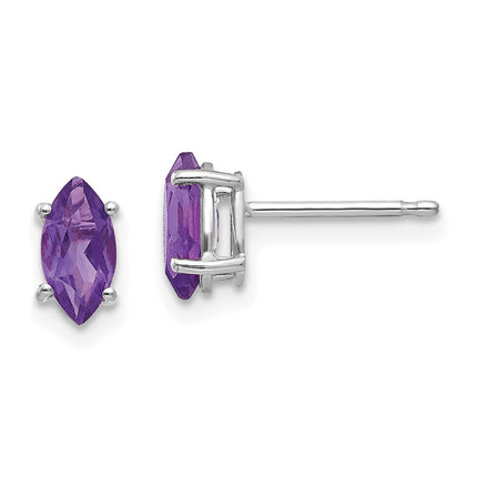 14k White Gold 7x3.5mm Marquise Amethyst earring ,