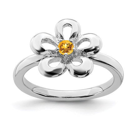 Sterling Silver Stackable Expressions Polished Citrine Flower Ring | QSK117 ,