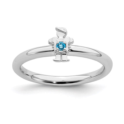 Sterling Silver Stackable Expressions Rhodium Blue Topaz Boy Ring | QSK1922 ,